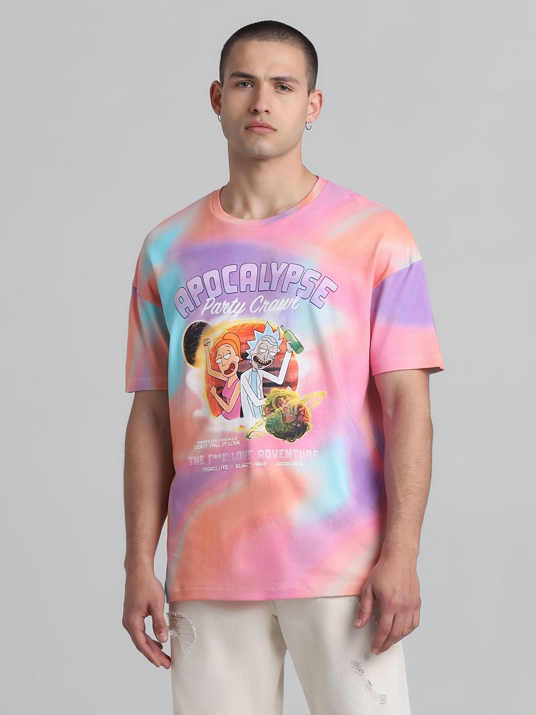 RICK & MORTY Peach Ombre Printed Oversized T-shirt