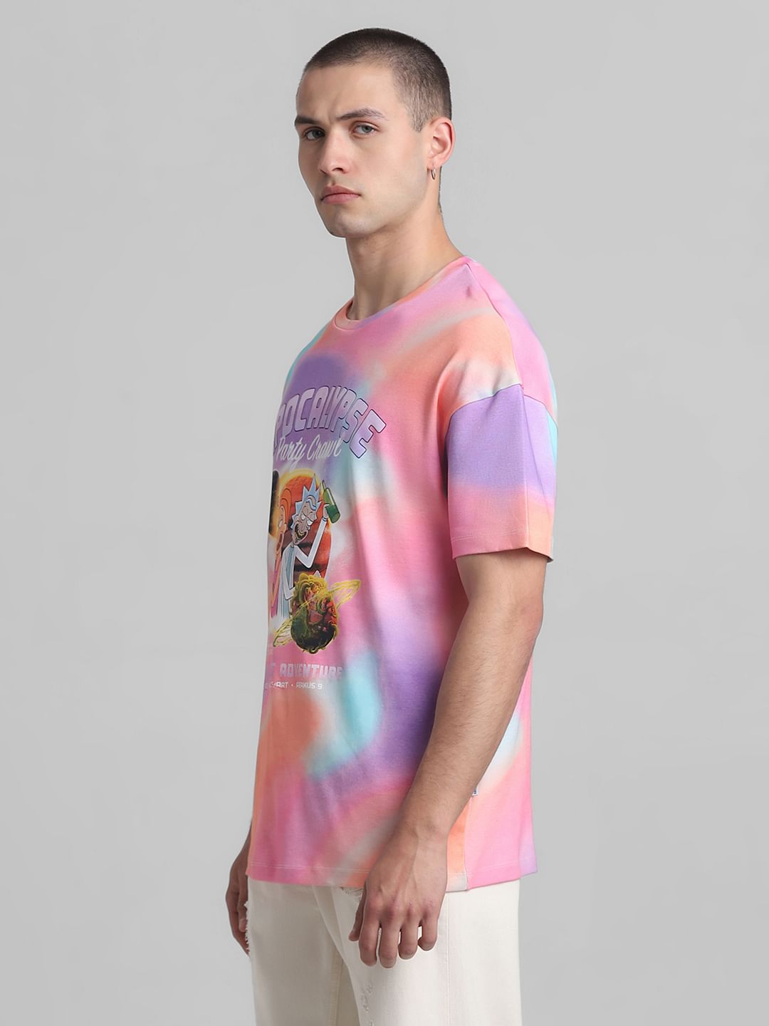 RICK & MORTY Peach Ombre Printed Oversized T-shirt