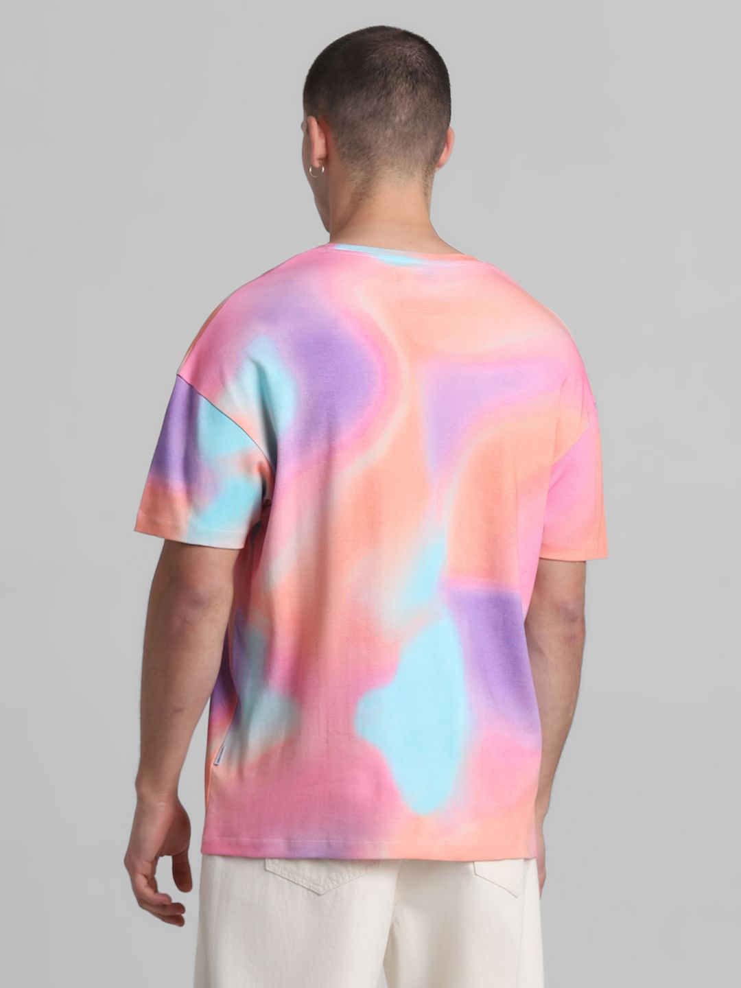 RICK & MORTY Peach Ombre Printed Oversized T-shirt