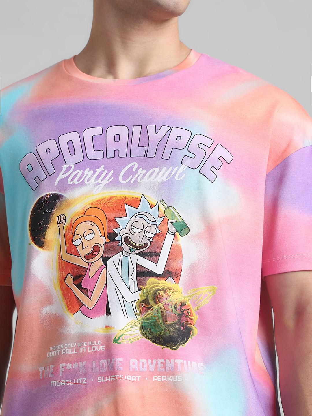 RICK & MORTY Peach Ombre Printed Oversized T-shirt