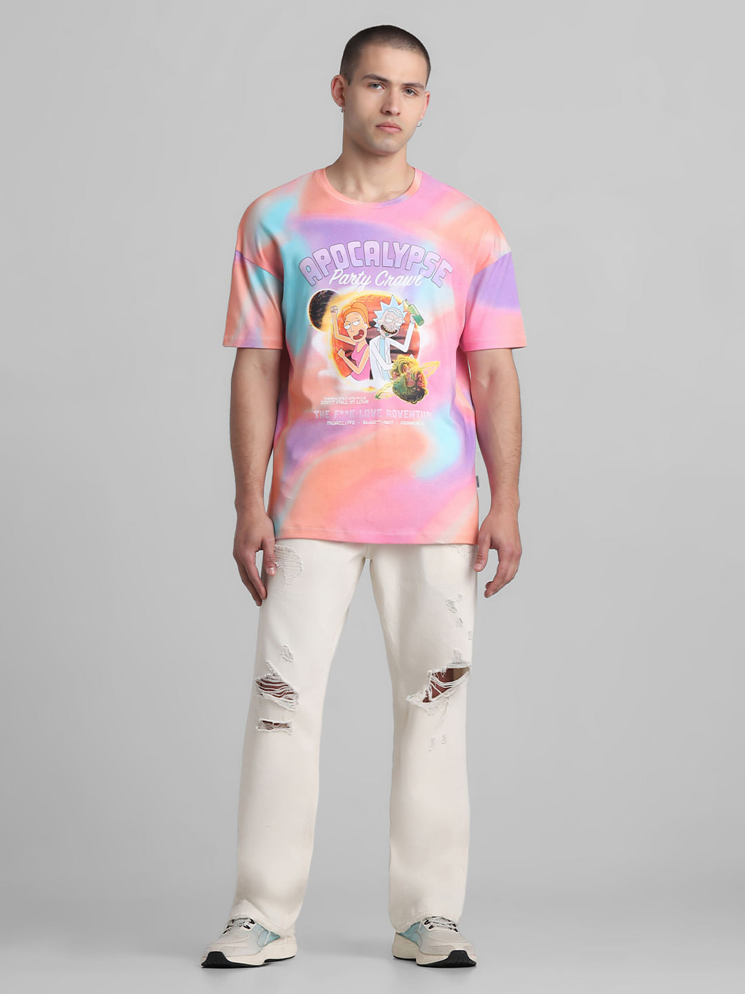 RICK & MORTY Peach Ombre Printed Oversized T-shirt