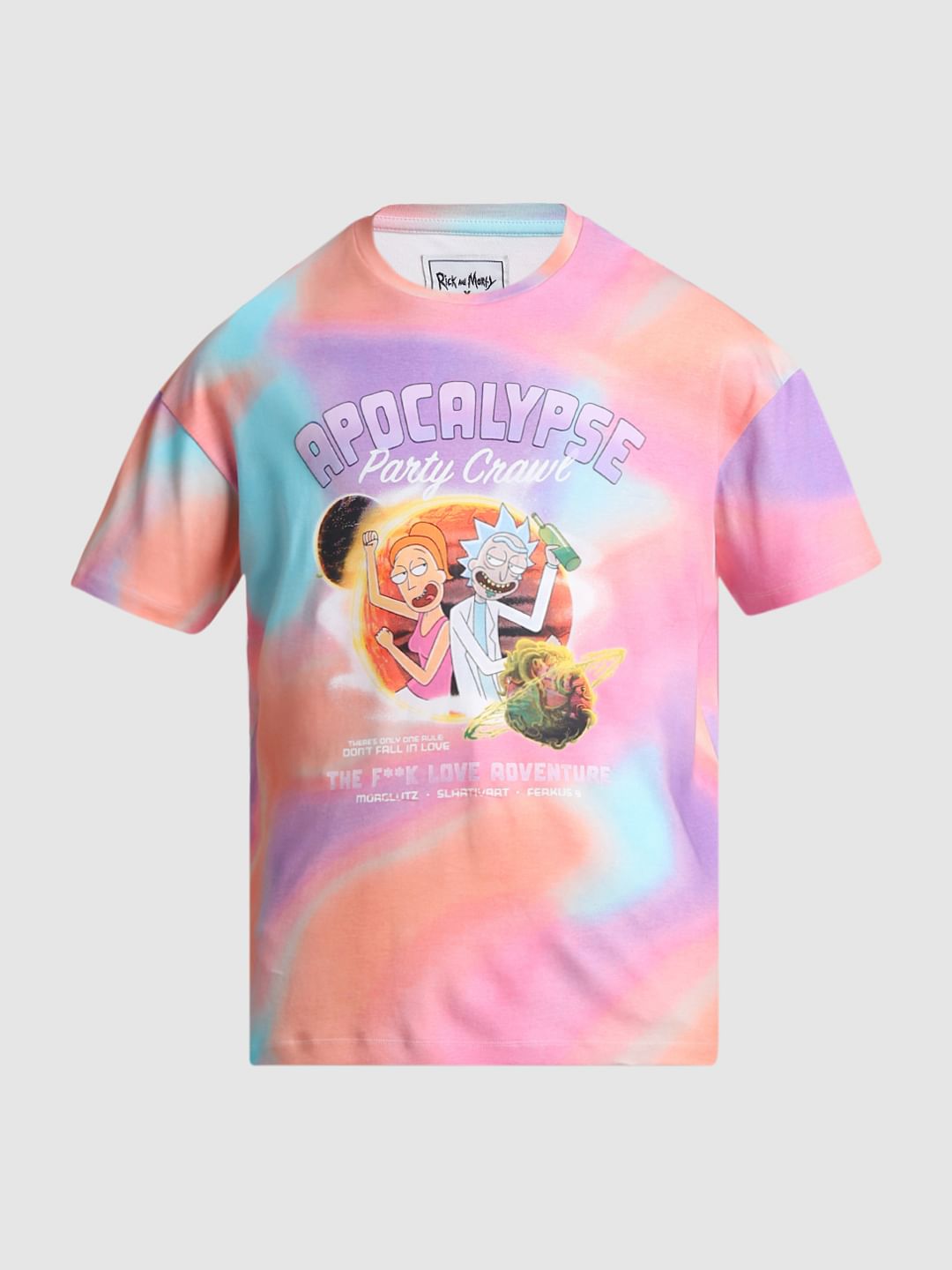 RICK & MORTY Peach Ombre Printed Oversized T-shirt