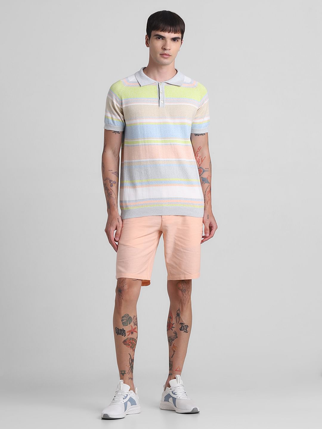 Green Colourblocked Knitted Polo T-shirt