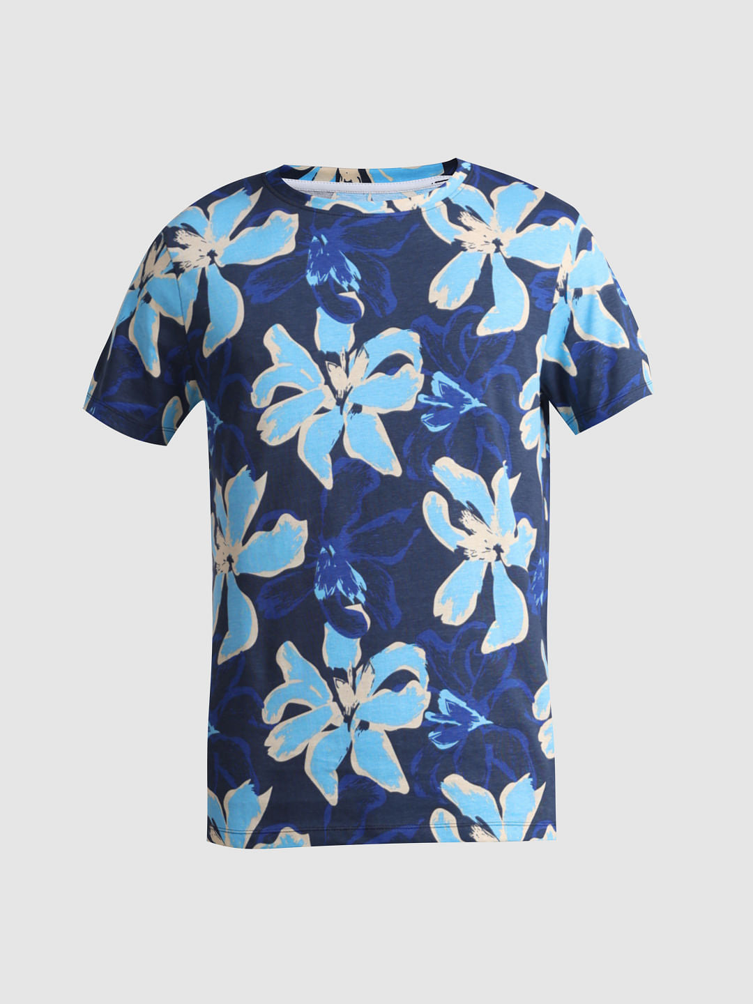 Blue Floral Crew Neck T-shirt