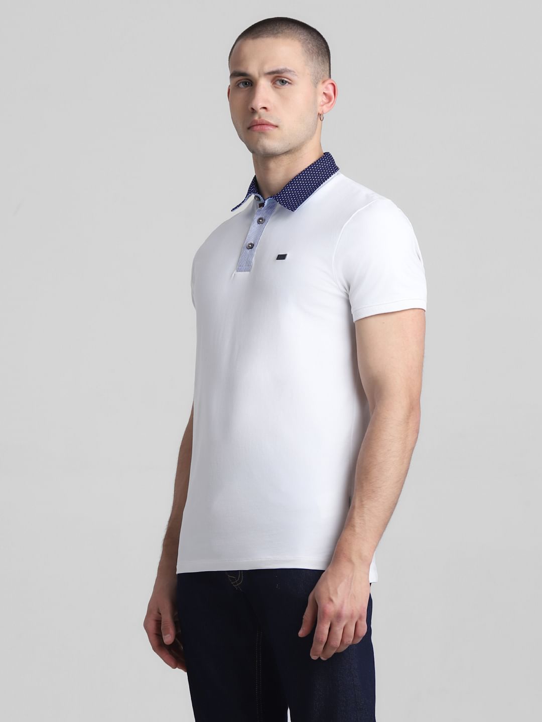 White Contrast Collar Polo T-shirt