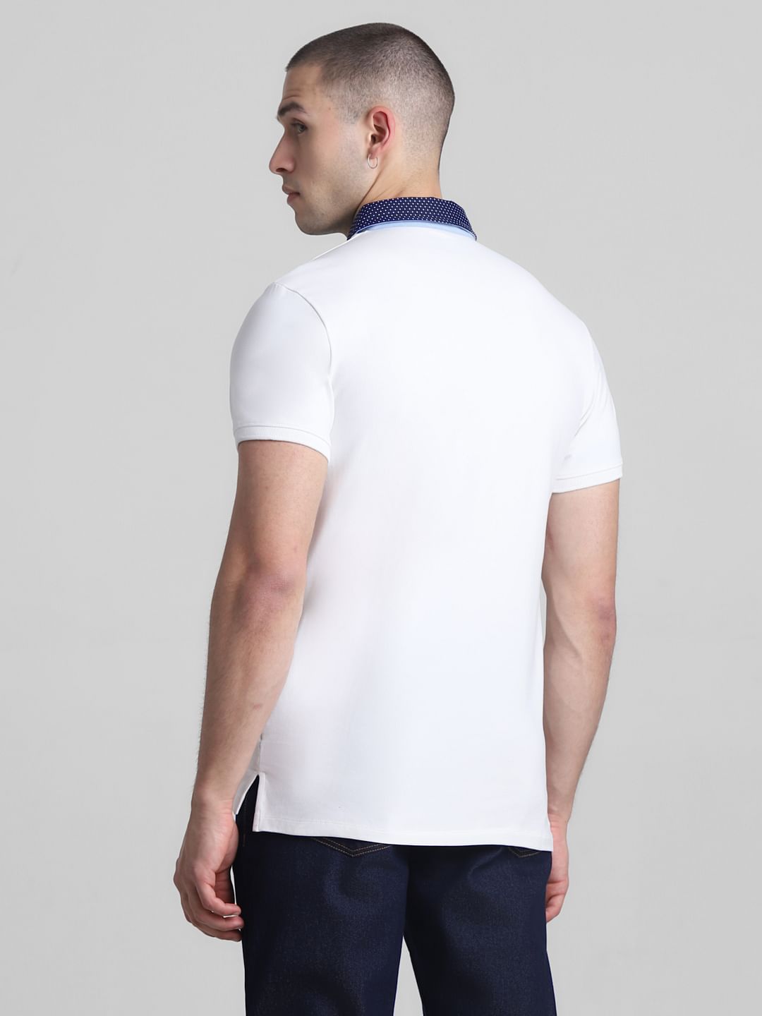 White Contrast Collar Polo T-shirt