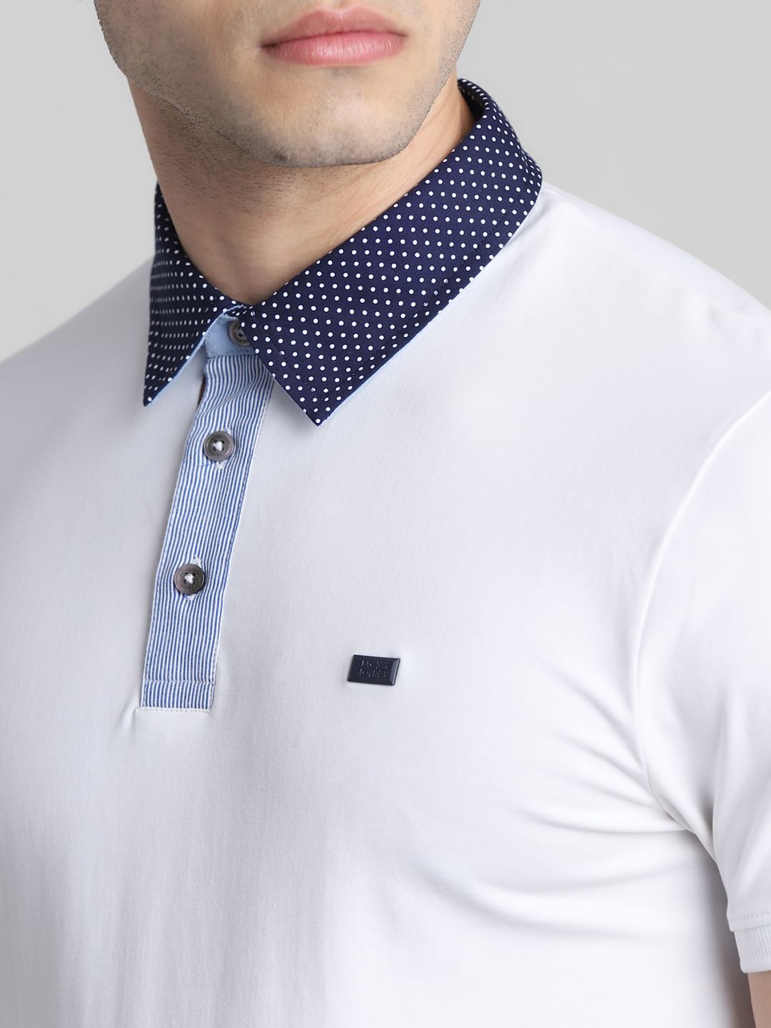 White Contrast Collar Polo T-shirt