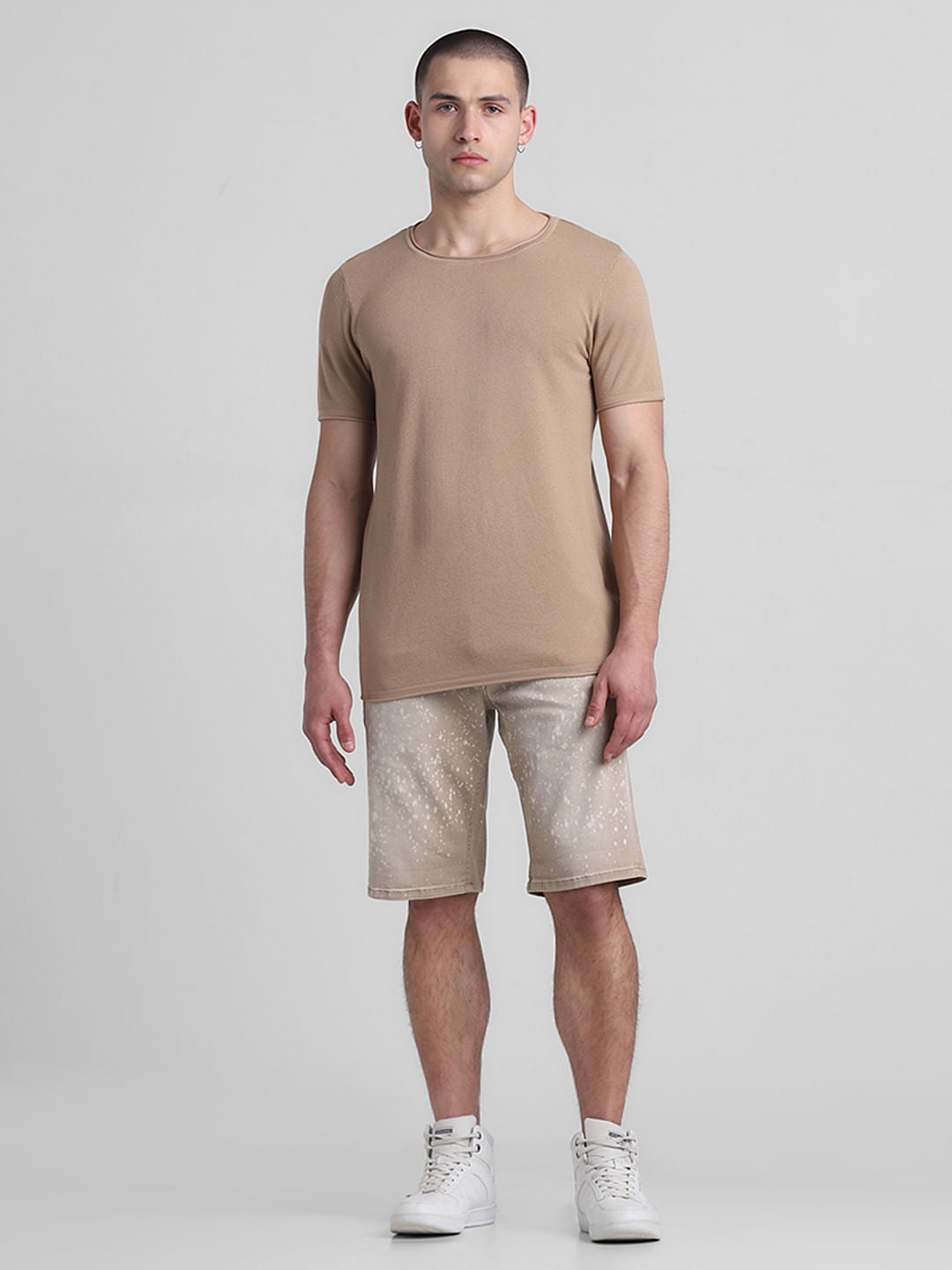 Brown Cotton Knitted T-shirt