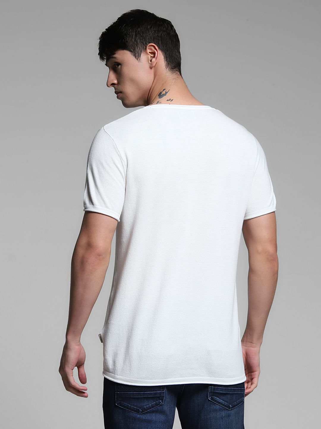White Crew Neck Knitted T-shirt