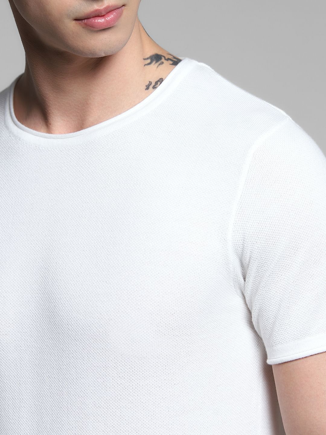 White Crew Neck Knitted T-shirt