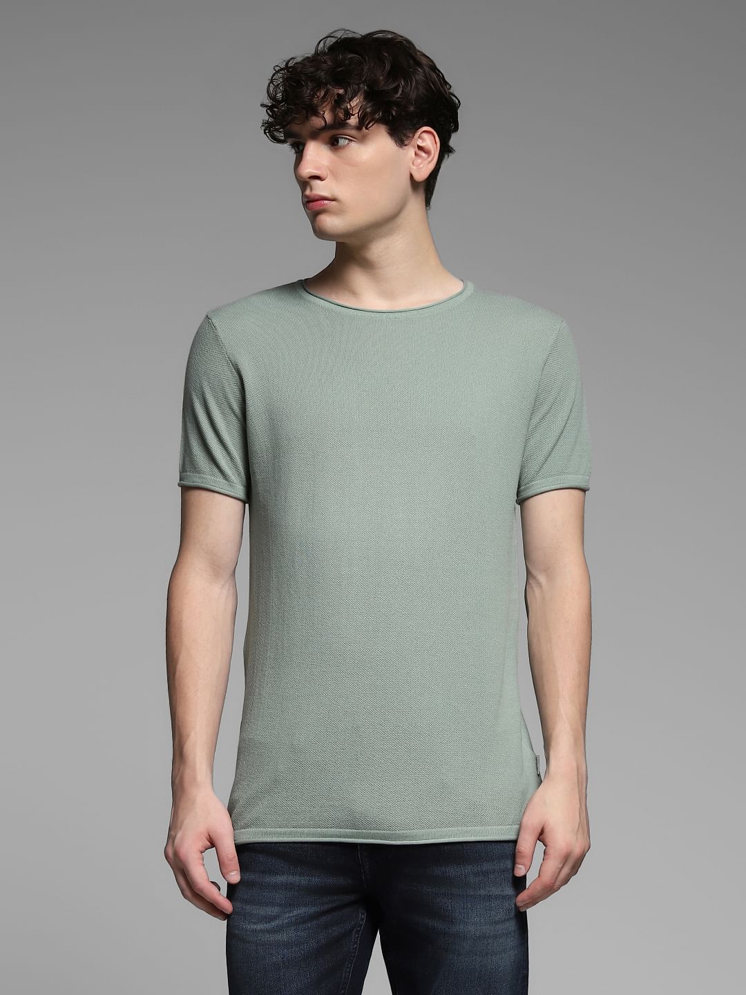 Green Knitted Crew Neck Pullover