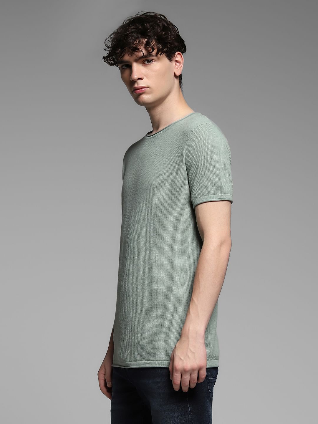 Green Knitted Crew Neck Pullover