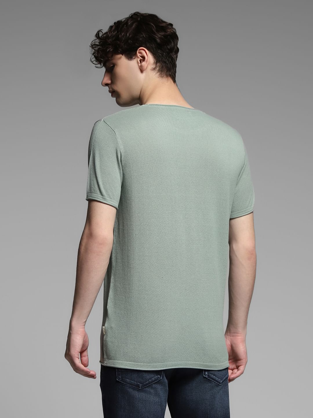 Green Knitted Crew Neck Pullover