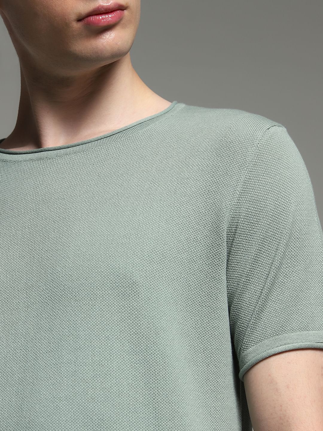 Green Knitted Crew Neck Pullover