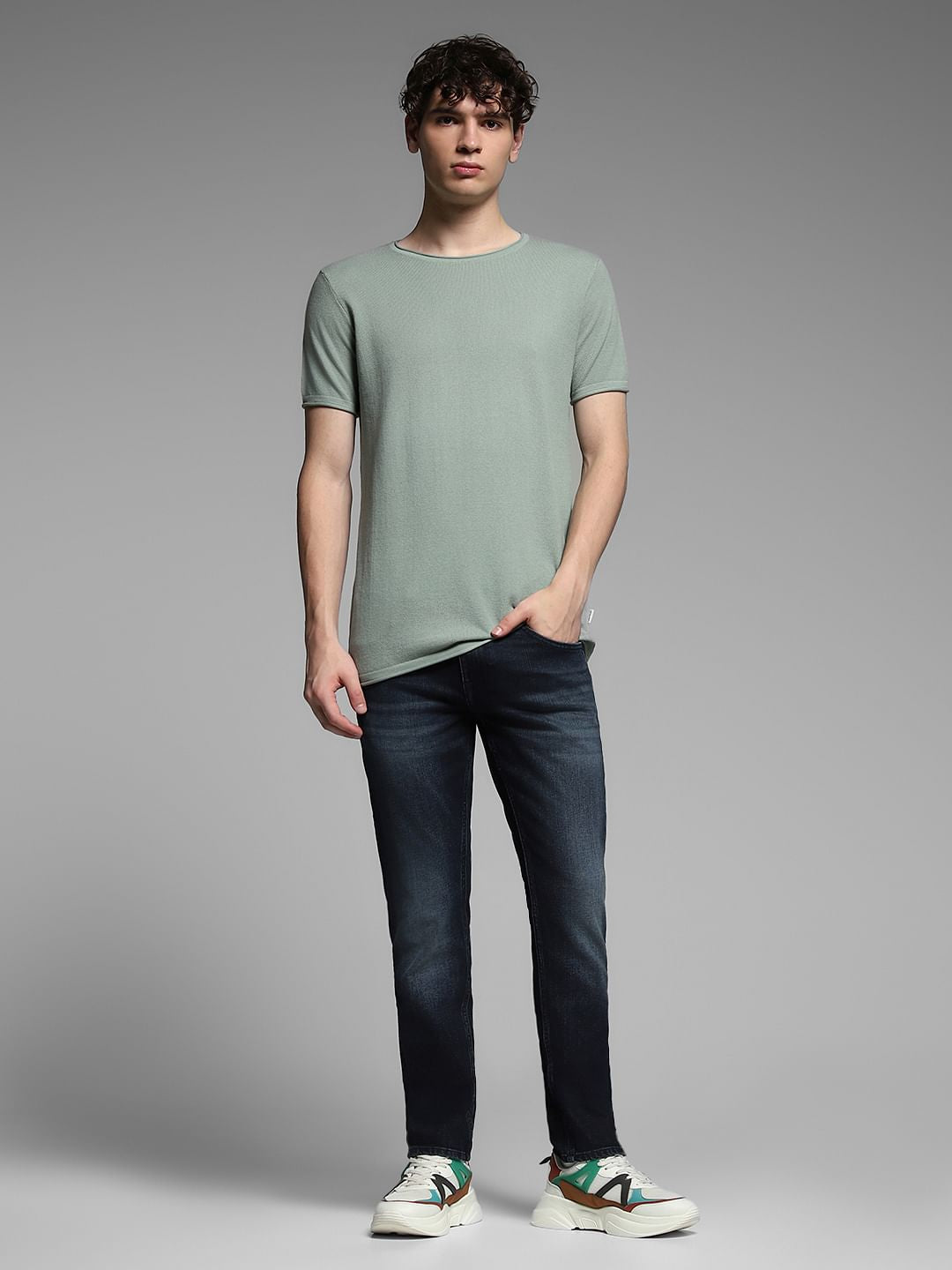 Green Knitted Crew Neck Pullover