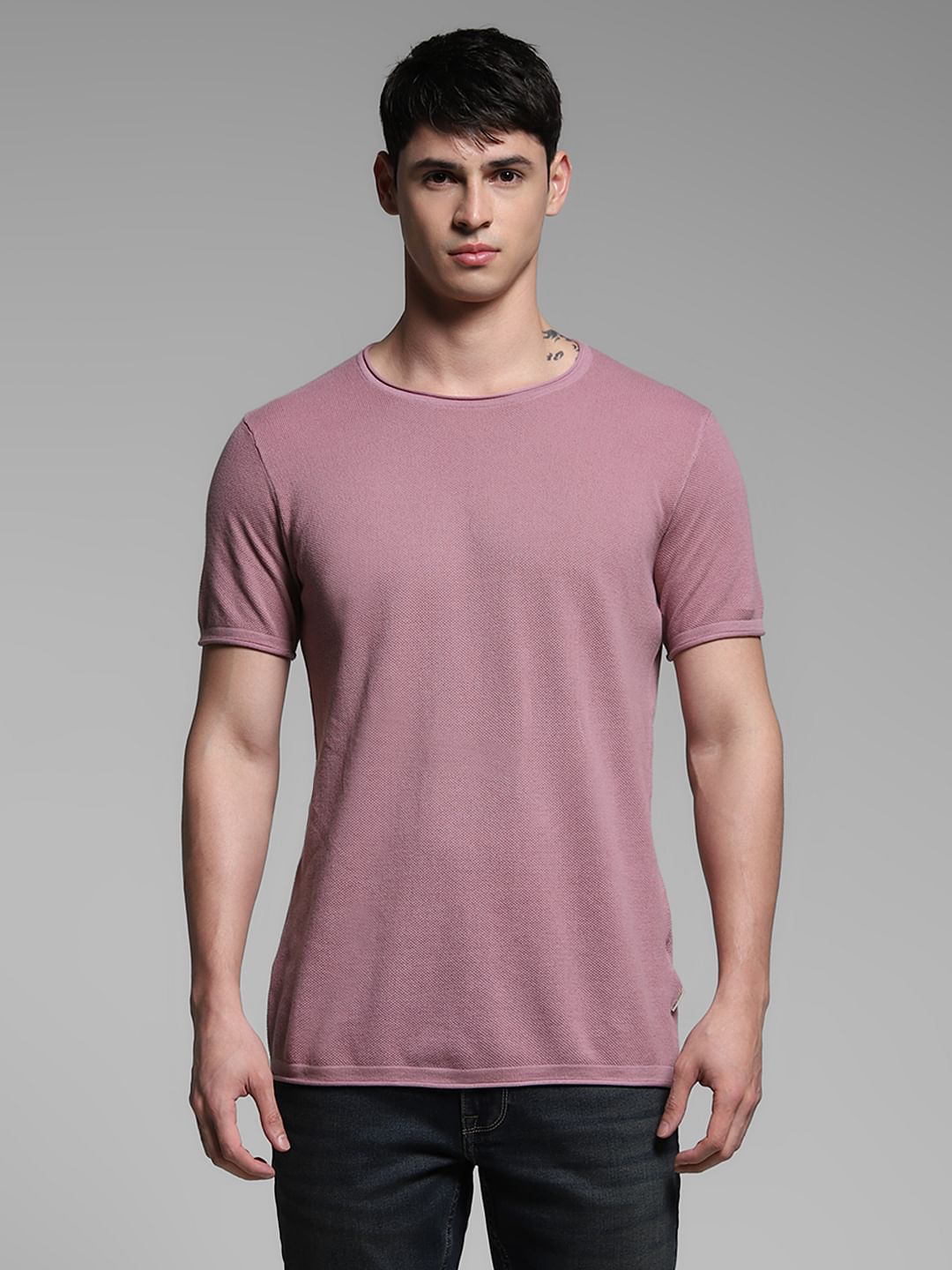 Purple Crew Neck Knitted T-shirt
