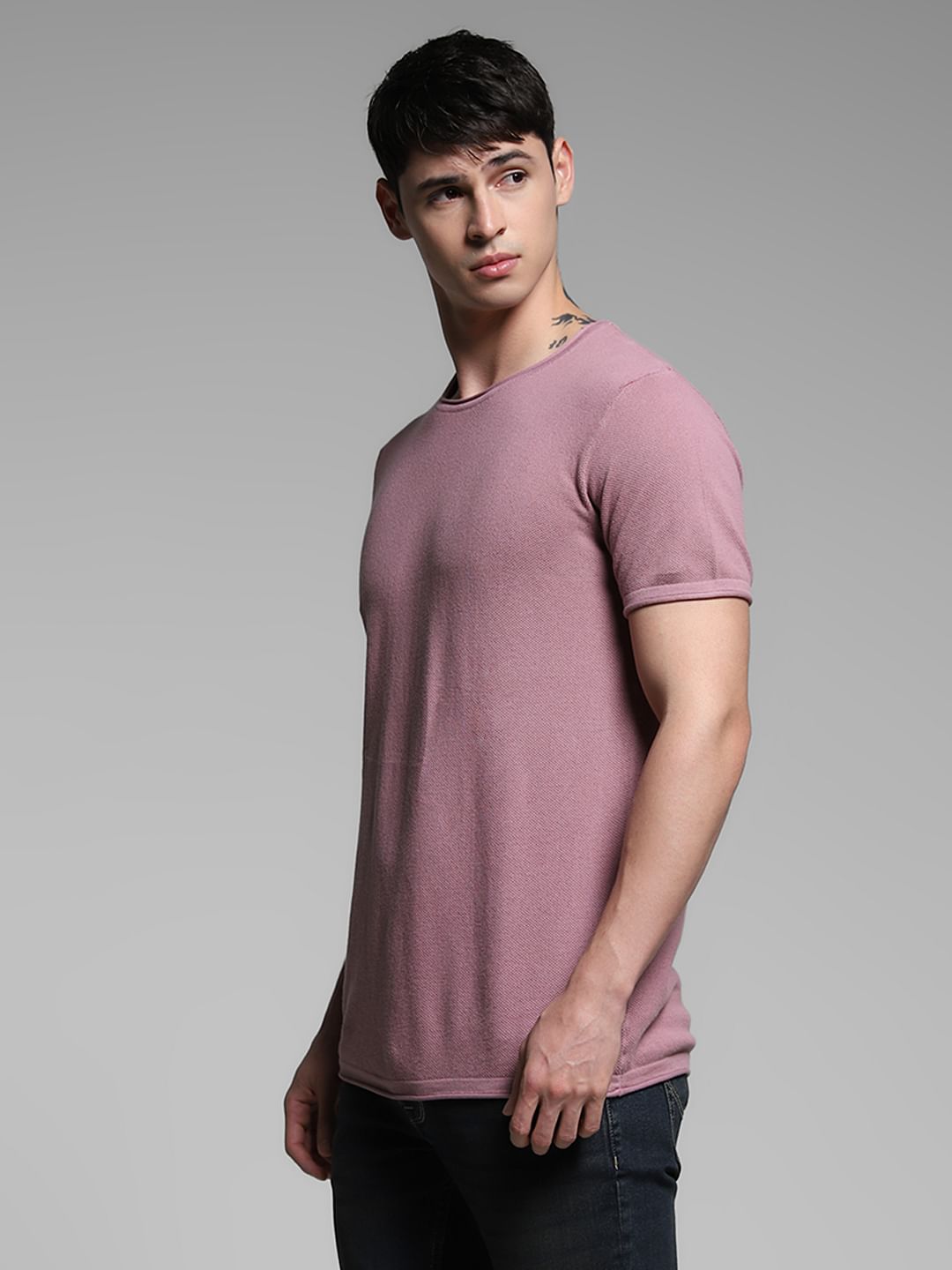 Purple Crew Neck Knitted T-shirt
