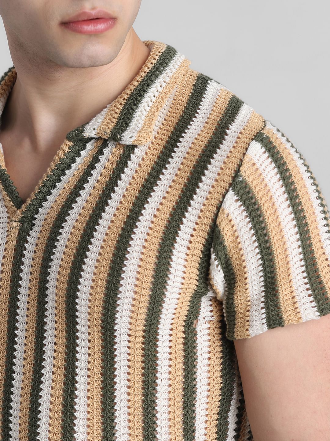 Green Striped Knitted Polo
