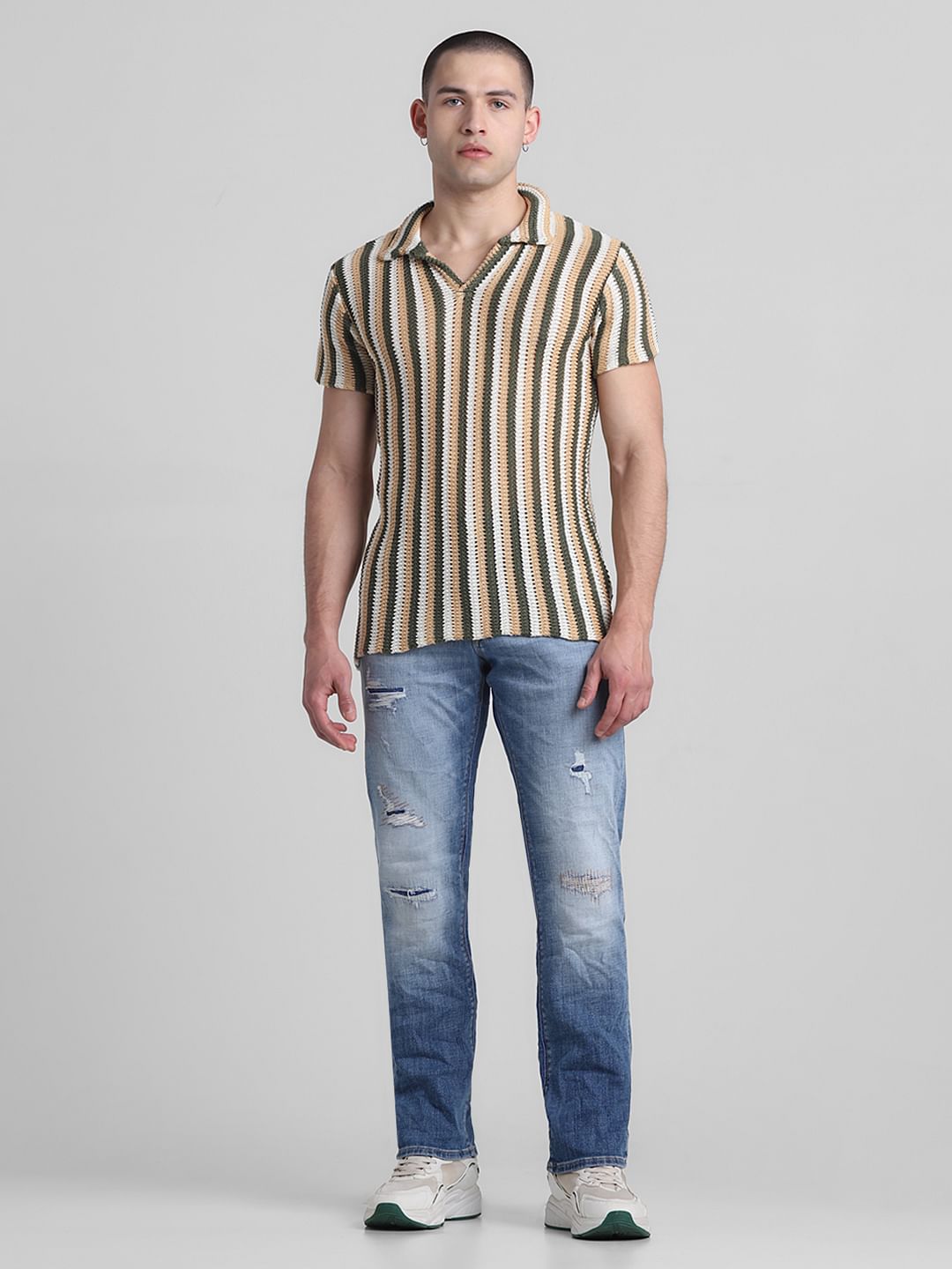 Green Striped Knitted Polo