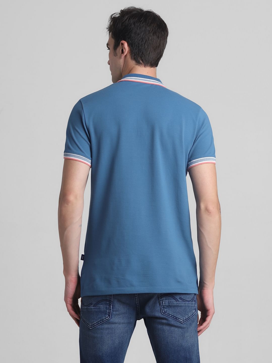 Blue Contrast Tipping Polo T-Shirt