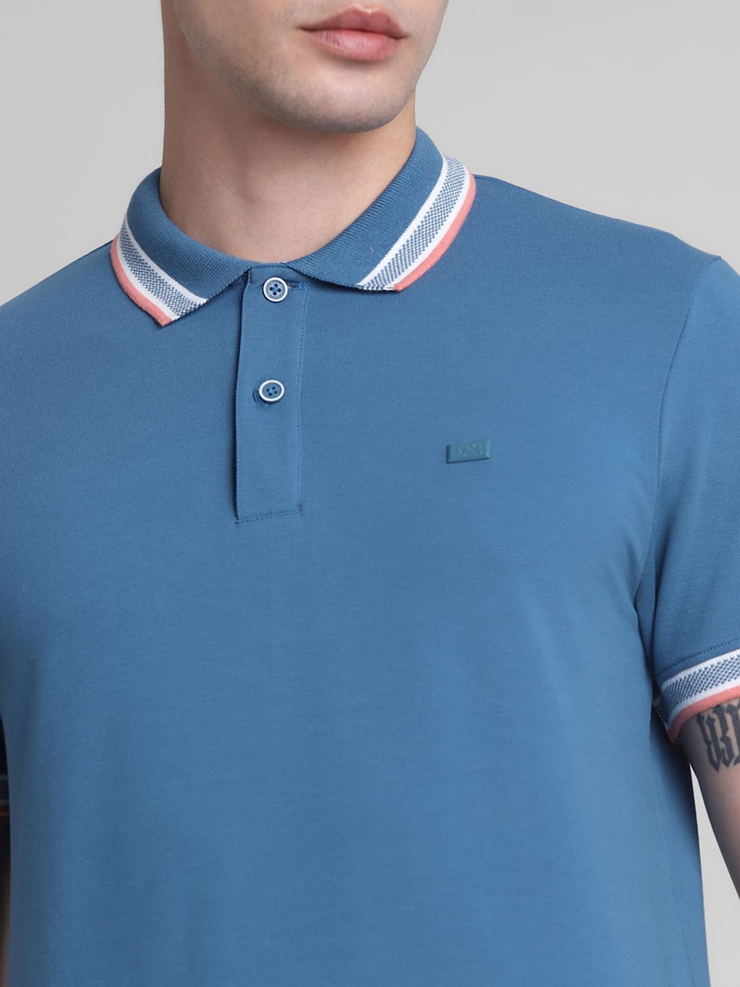 Blue Contrast Tipping Polo T-Shirt