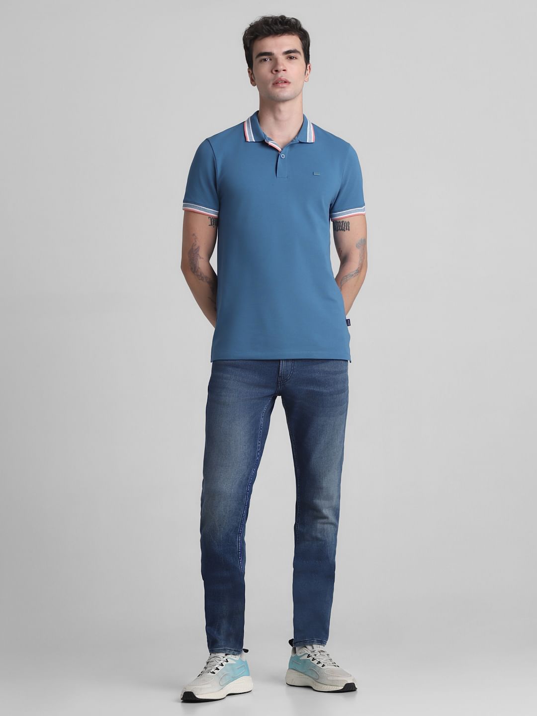 Blue Contrast Tipping Polo T-Shirt