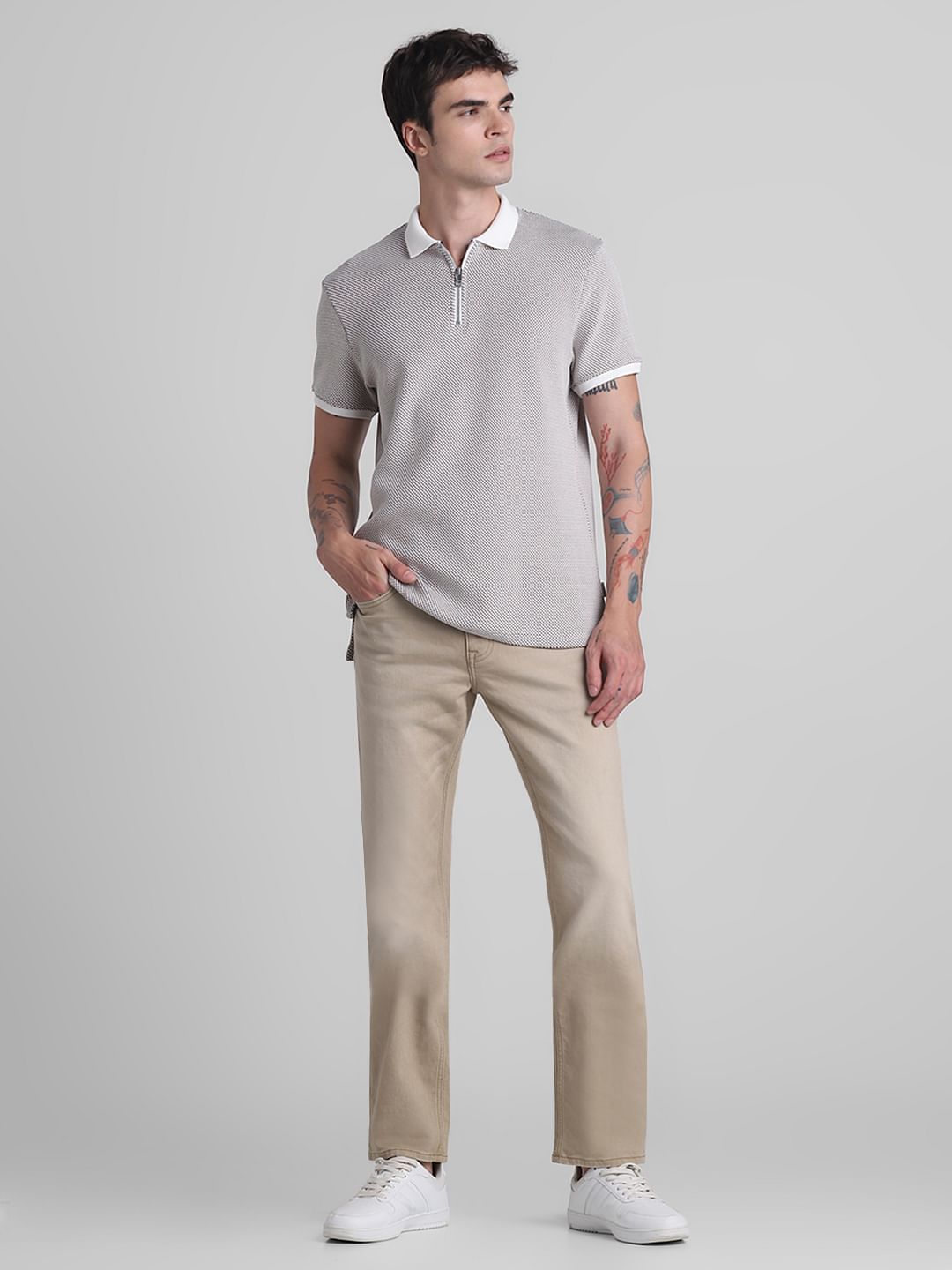 Brown Zip Detail Polo T-shirt