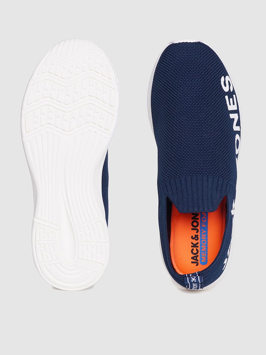Blue Logo Print Slip On Sneakers