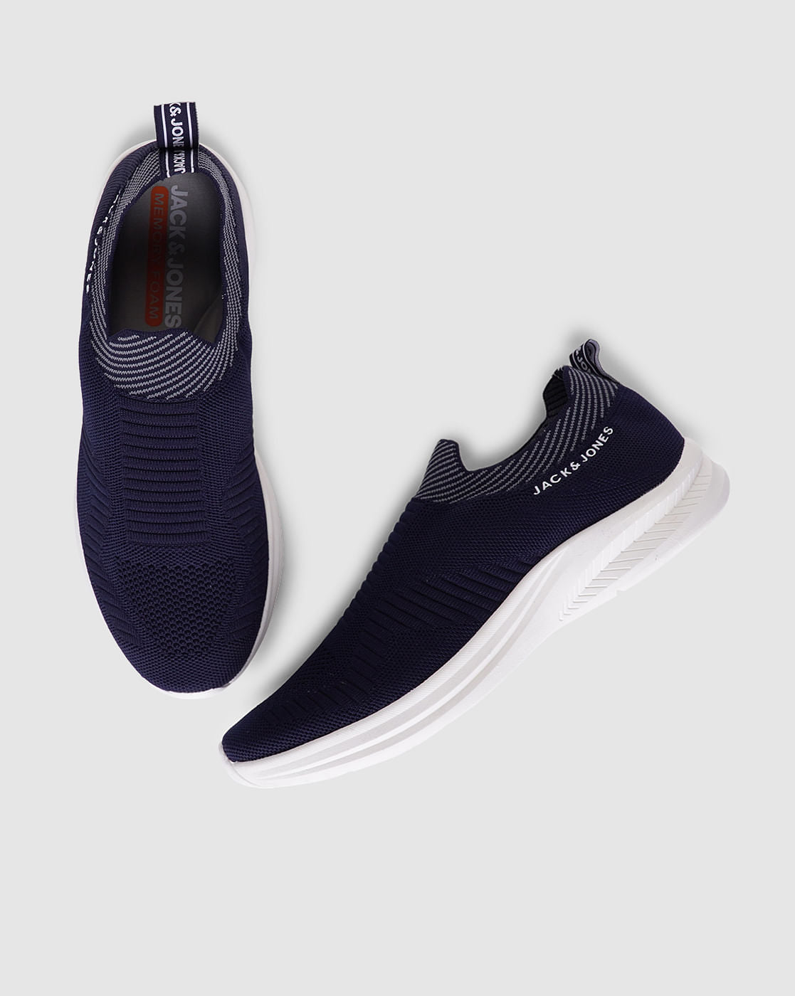 Blue Logo Print Slip On Sneakers