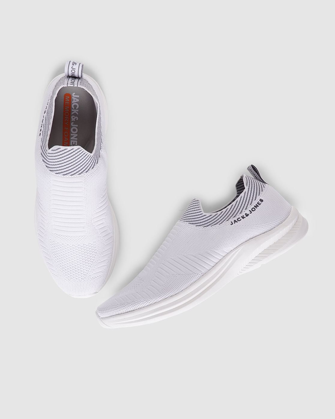 White Logo Print Slip On Sneakers