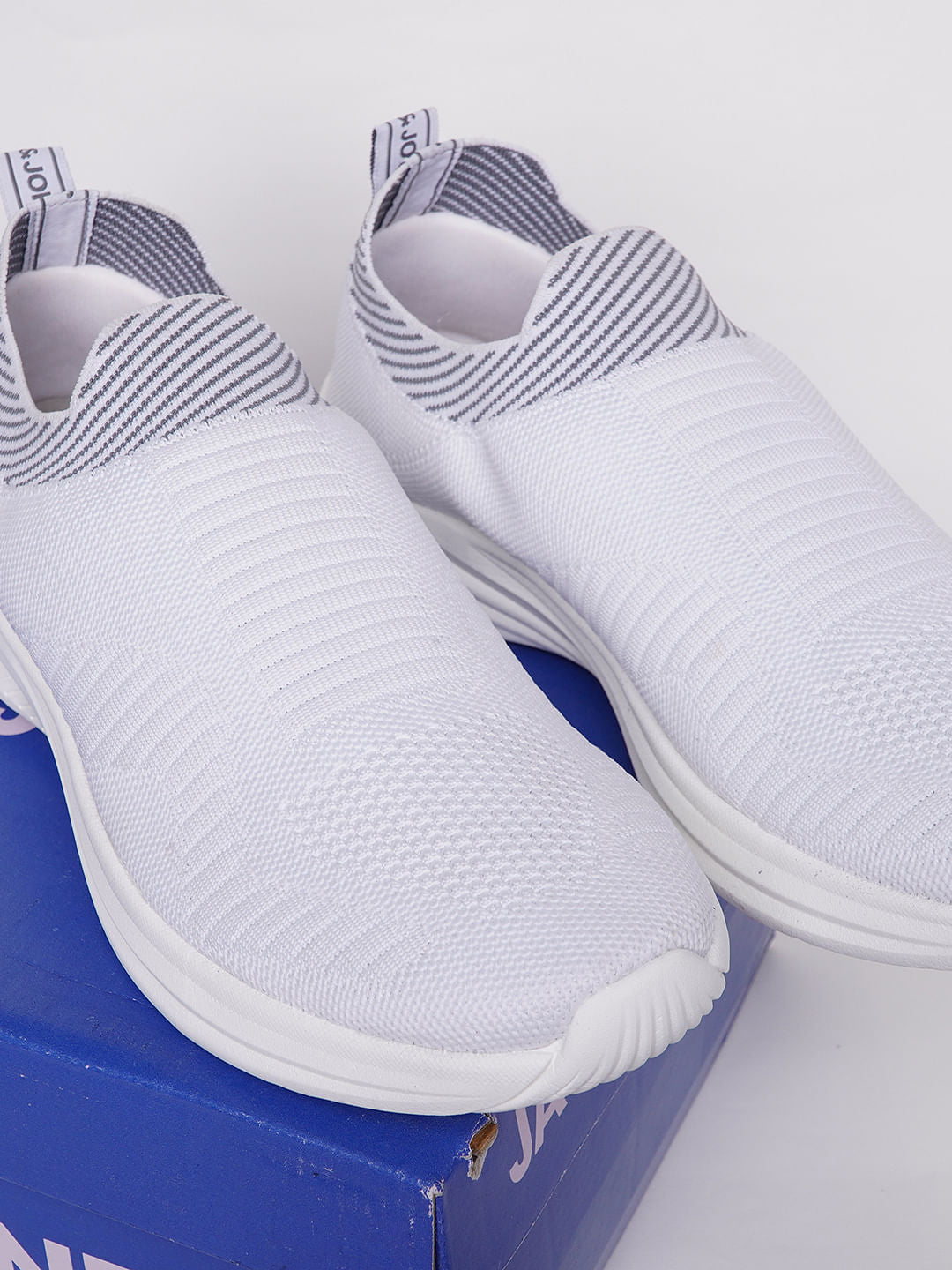 White Logo Print Slip On Sneakers