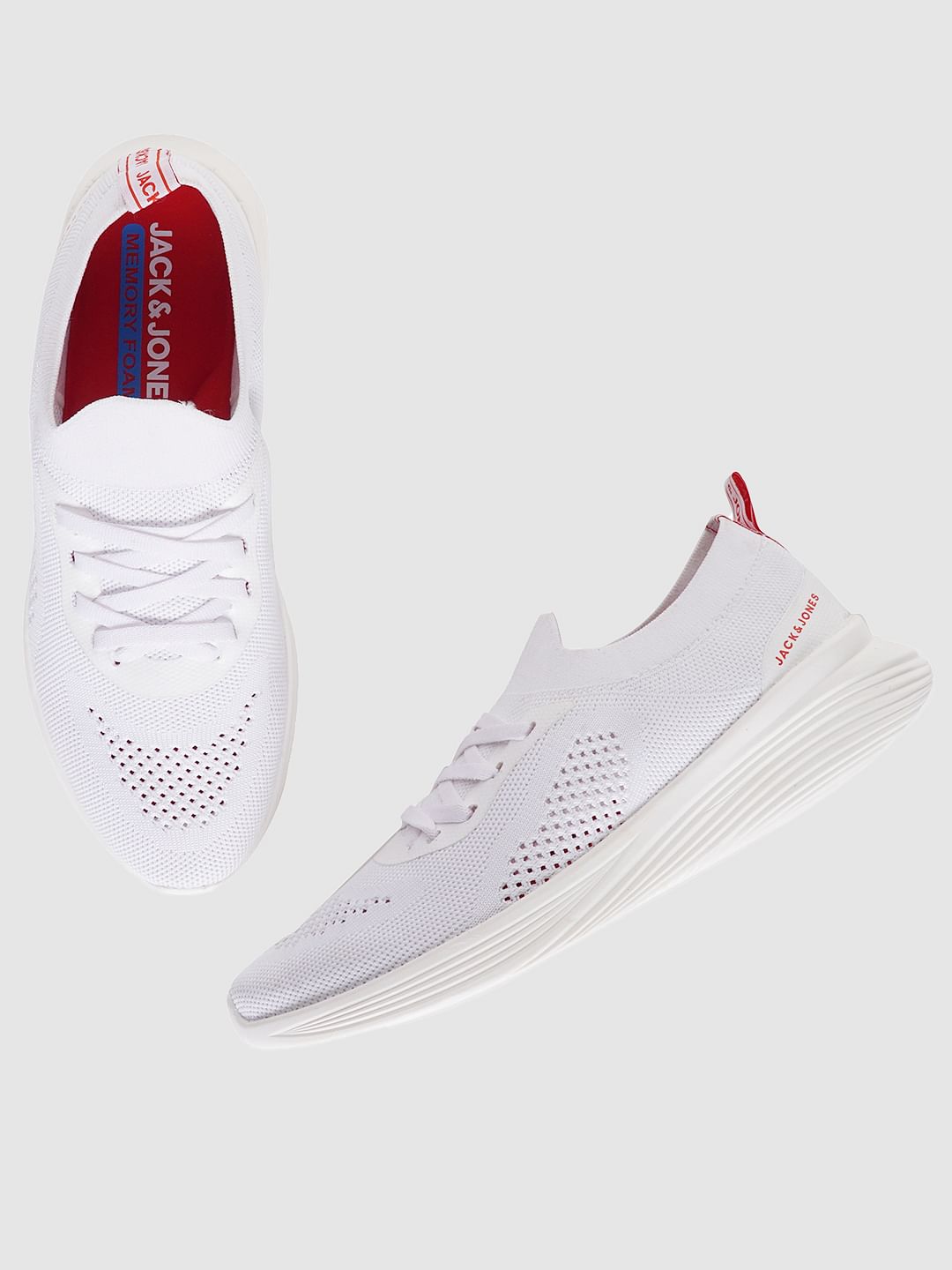 White Knit Lace Up Sneakers