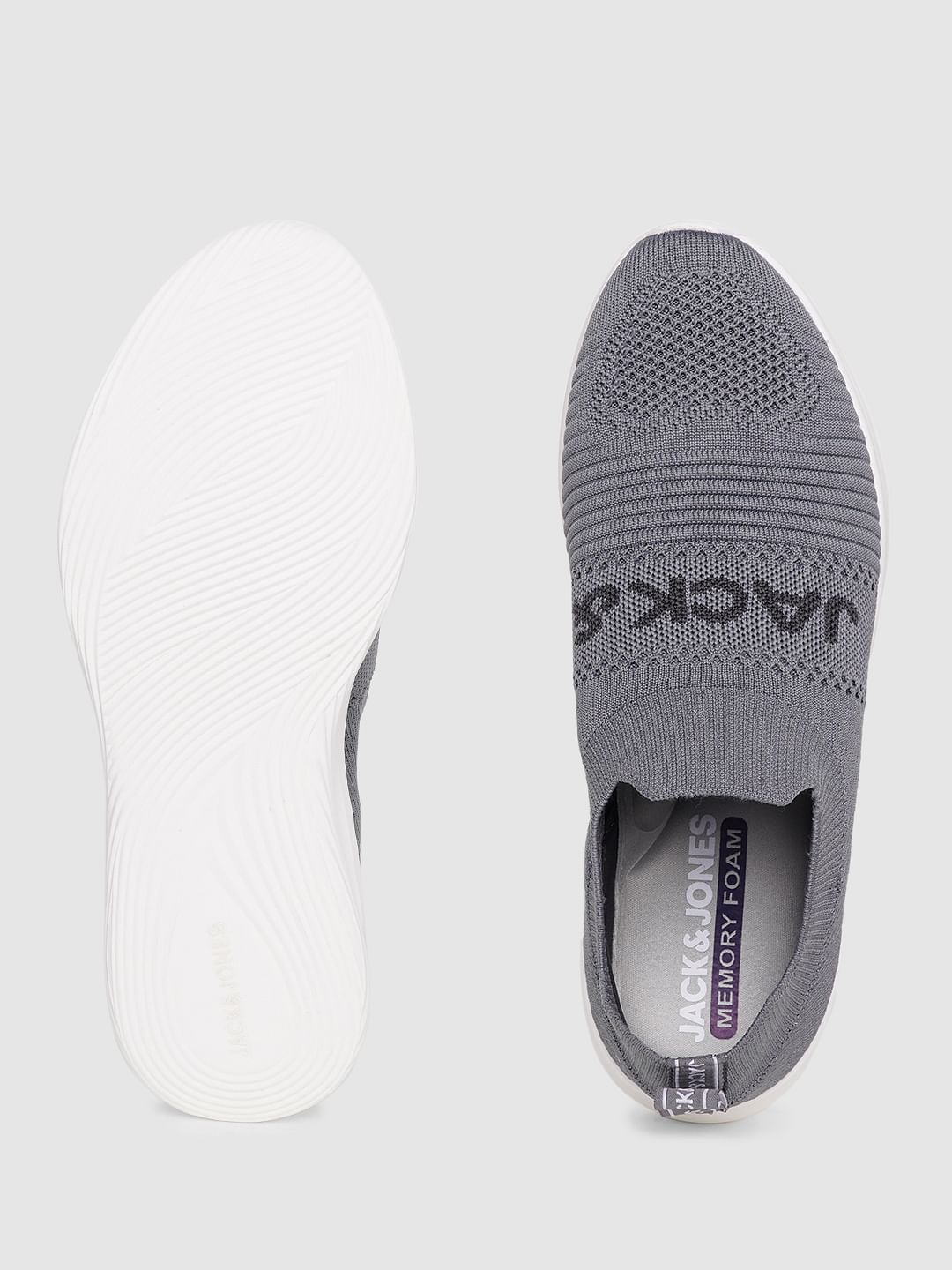 Grey Logo Print Slip On Sneakers