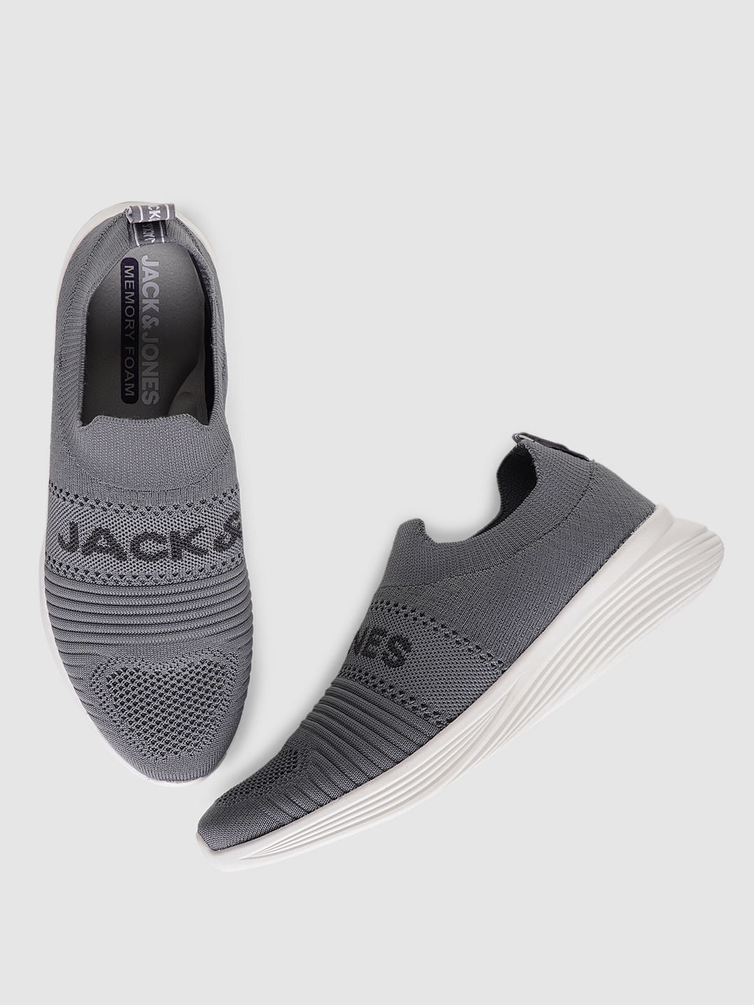 Grey Logo Print Slip On Sneakers