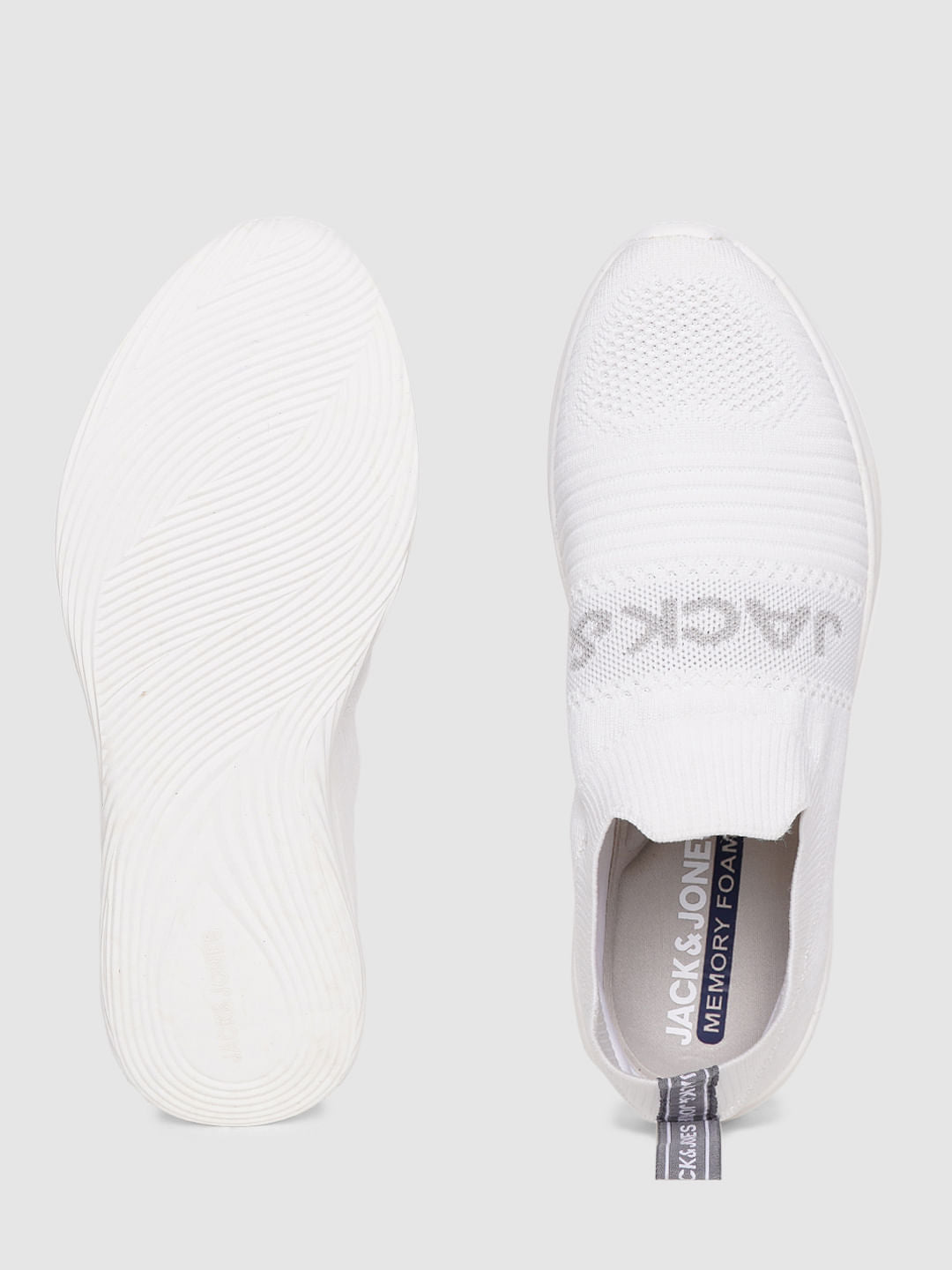 White Logo Print Slip On Sneakers