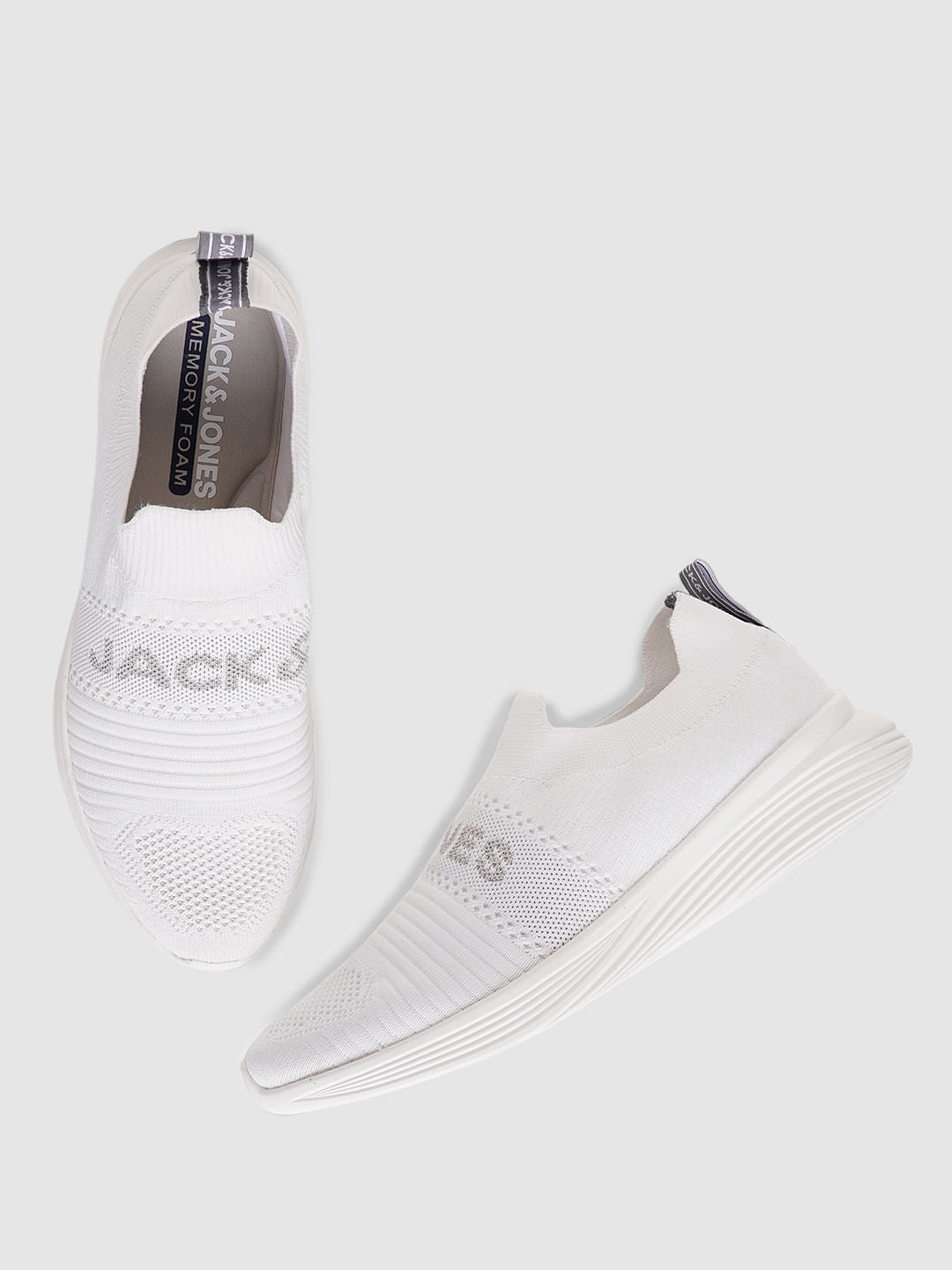 White Logo Print Slip On Sneakers