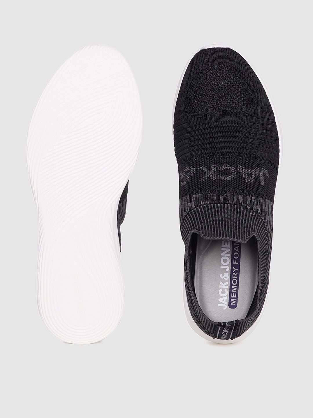Grey Logo Print Slip On Sneakers