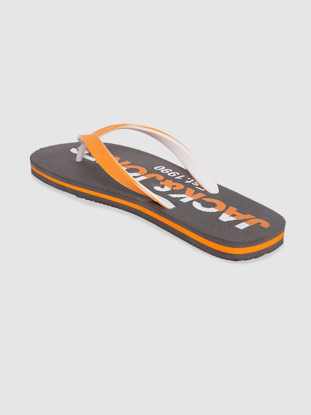 Grey & Orange Logo Print Flip Flops