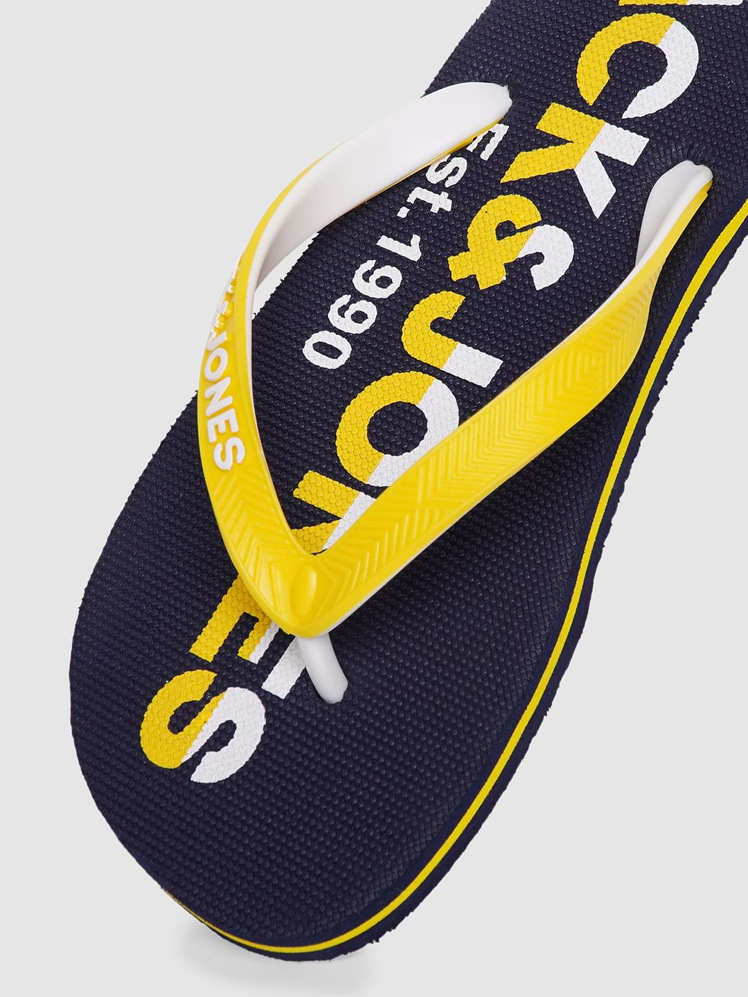 Blue & Yellow Logo Print Flip Flops