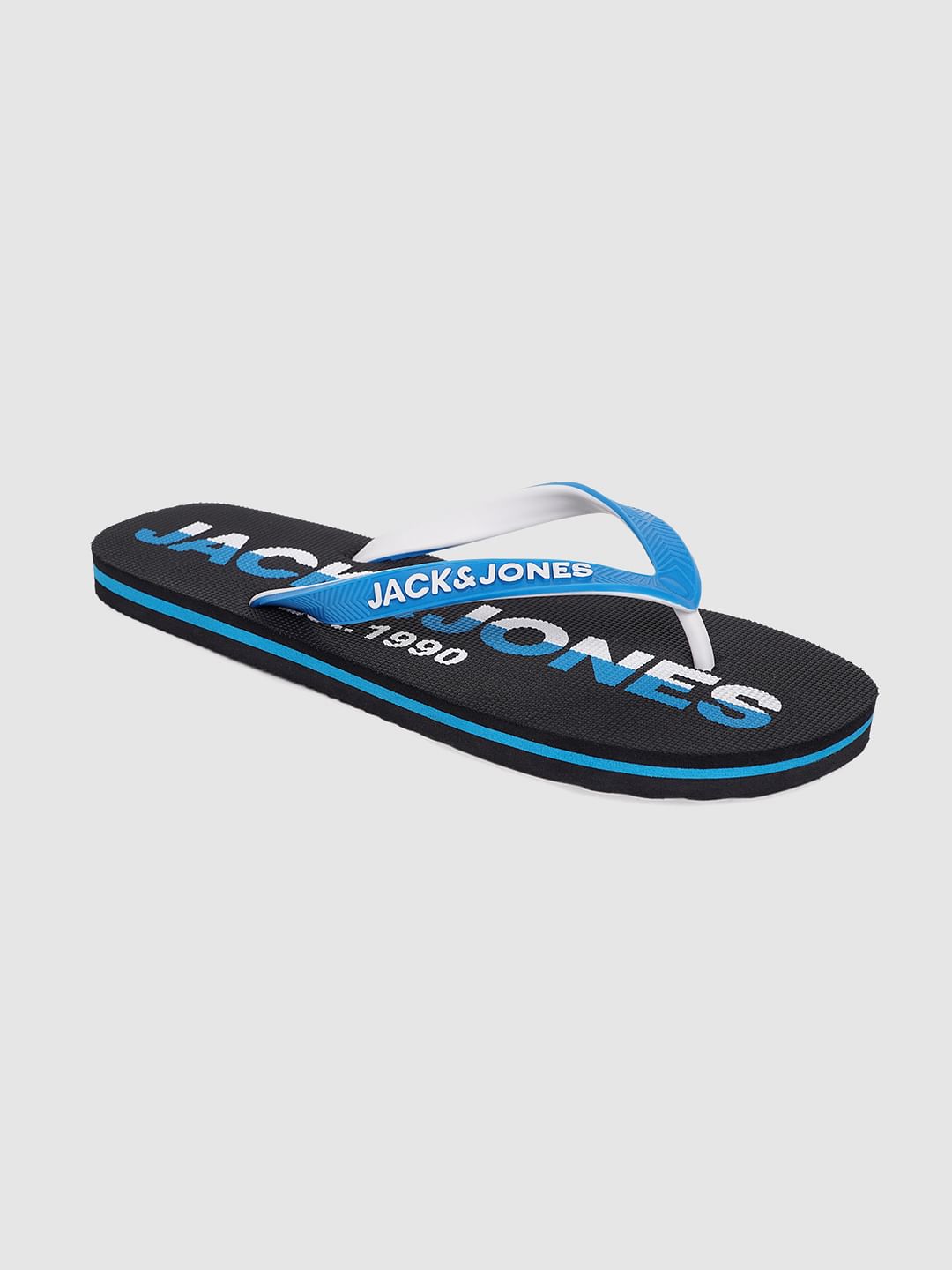 Black & Blue Logo Print Flip Flops