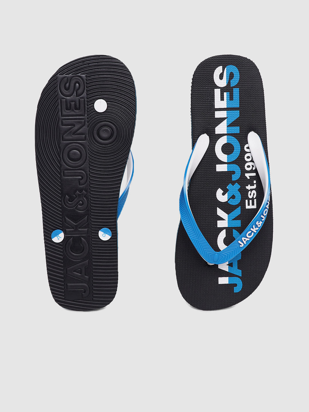 Black & Blue Logo Print Flip Flops