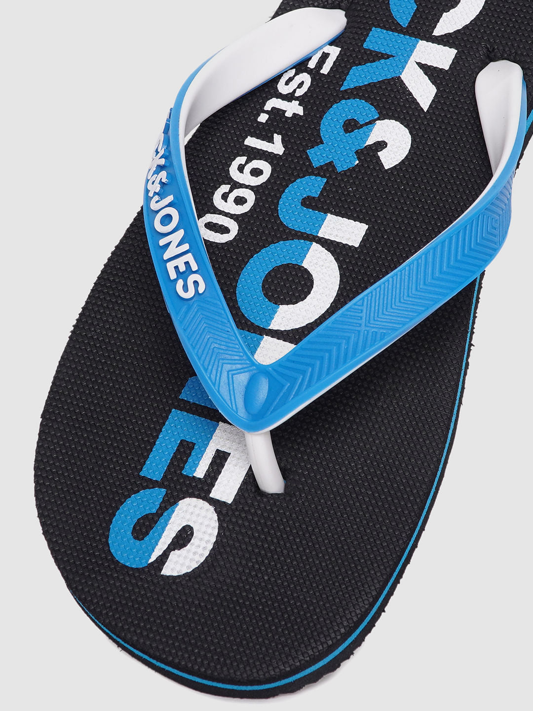 Black & Blue Logo Print Flip Flops