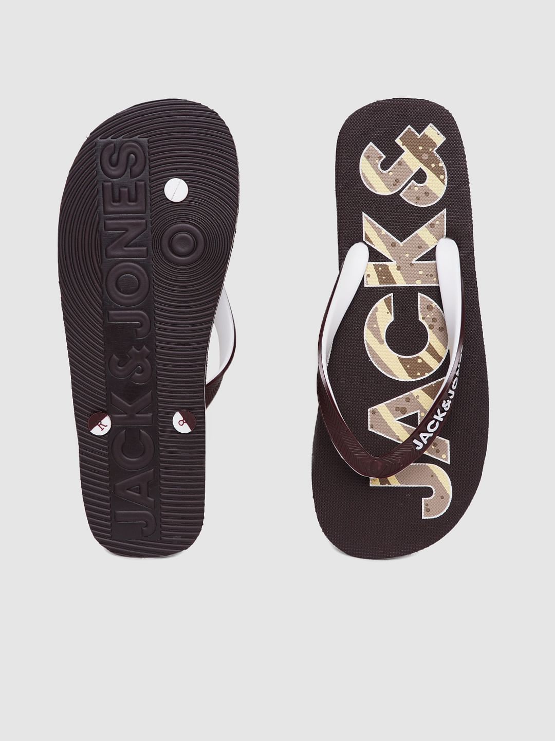 Brown Logo Print Flip Flops
