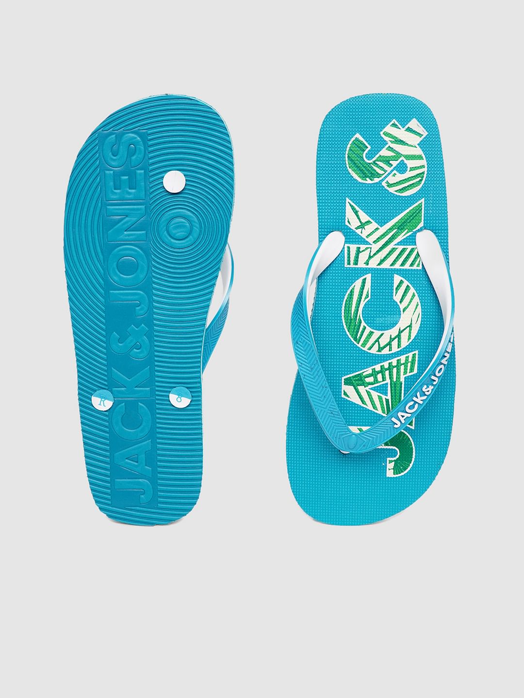 Blue Logo Print Flip Flops