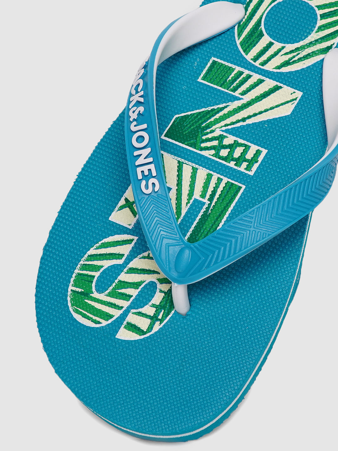 Blue Logo Print Flip Flops