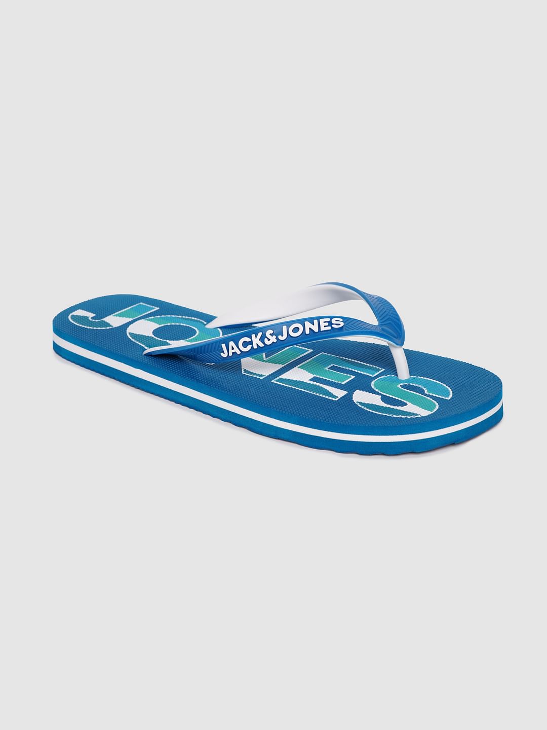 Blue Logo Print Flip Flops