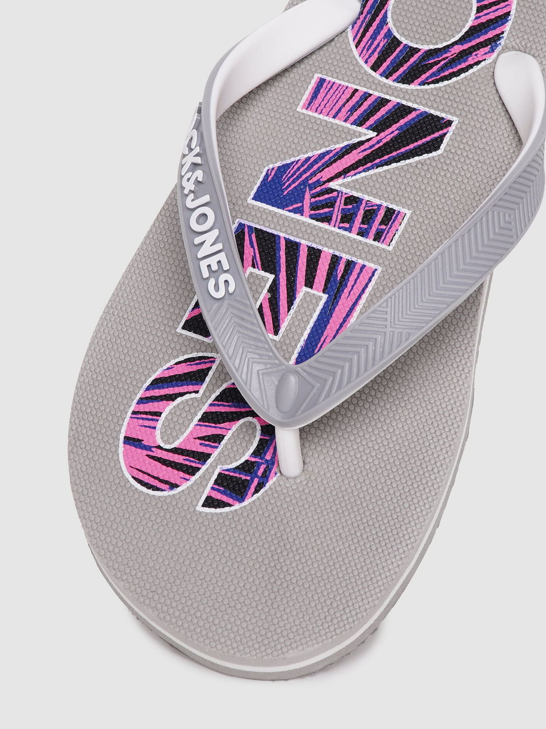 Grey Logo Print Flip Flops