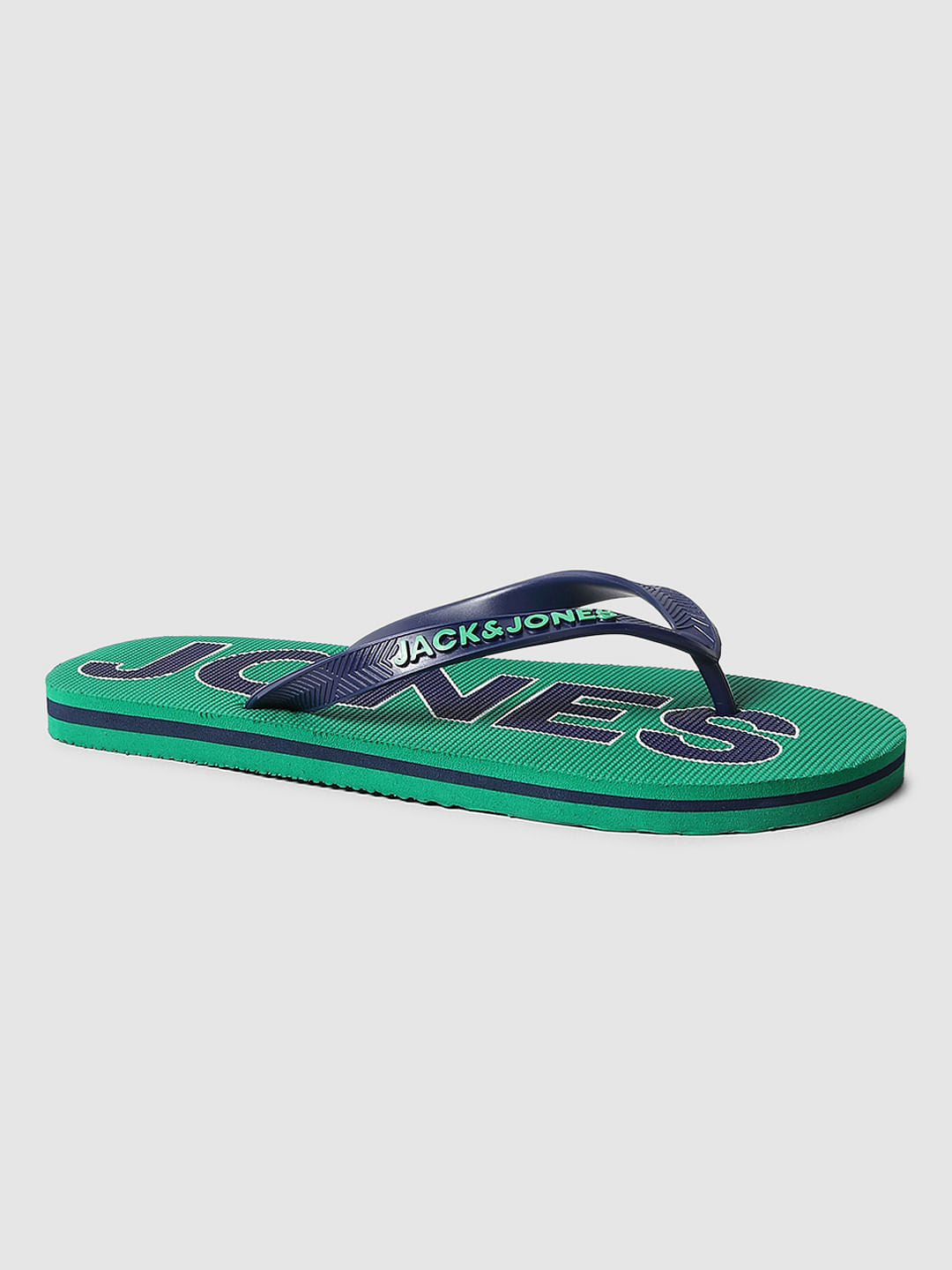 Green Logo Print Flip Flops