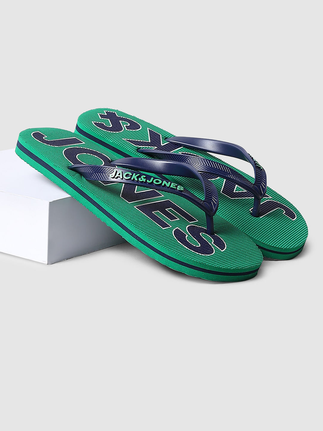 Green Logo Print Flip Flops