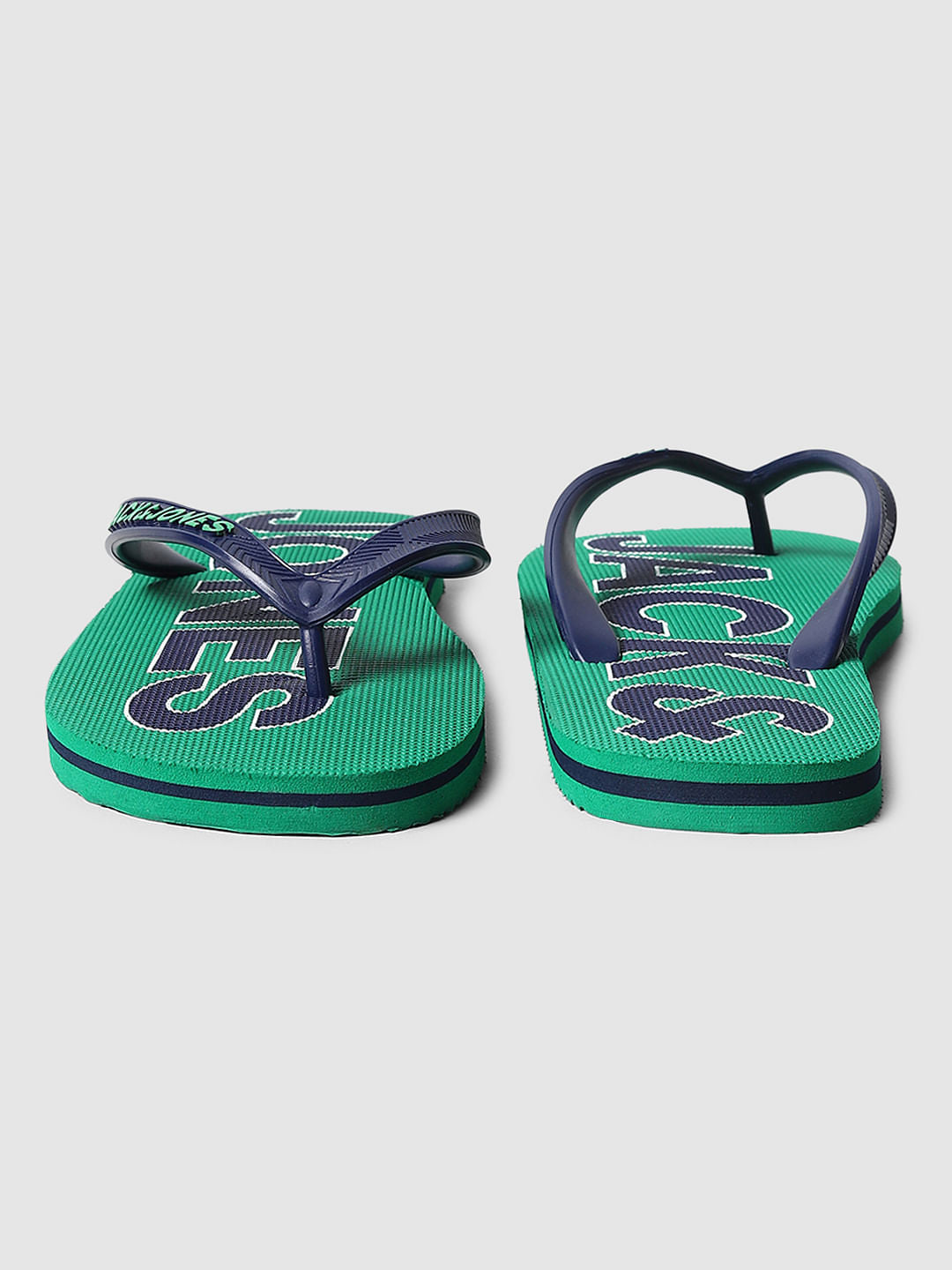 Green Logo Print Flip Flops